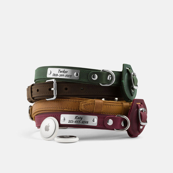 Leather Dog Collar with AirTag Case